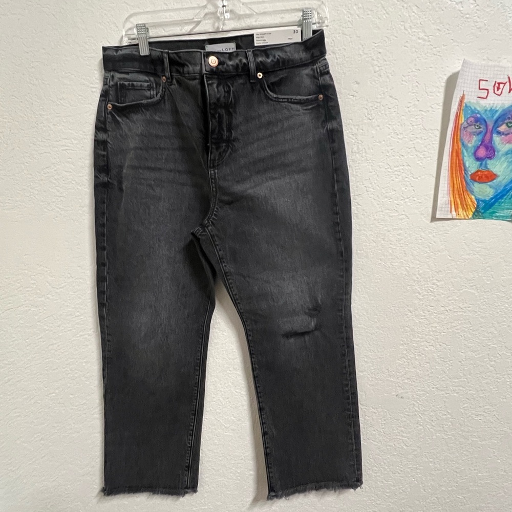 LOFT Black Straight Crop High-Rise Jeans